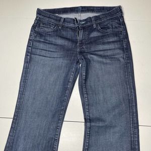 7 Seven FOR ALL MANKIND Slim Leg Blue Jeans women sz 29 Dark Wash Distressed
